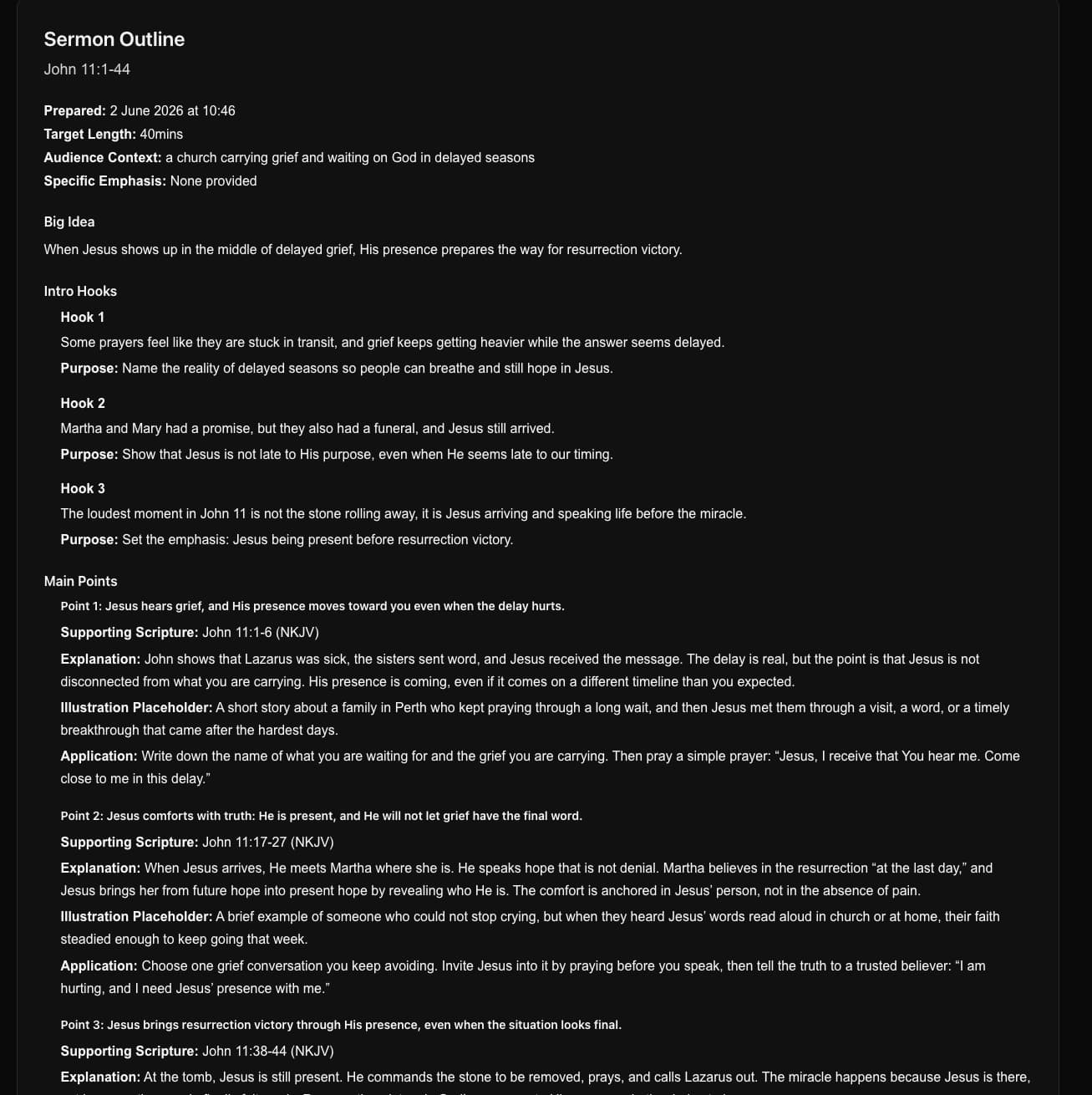 Active Gospel outline builder results screen